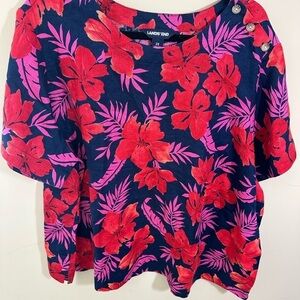 Land's End Hawaiian Floral Tropical Linen Top 2X